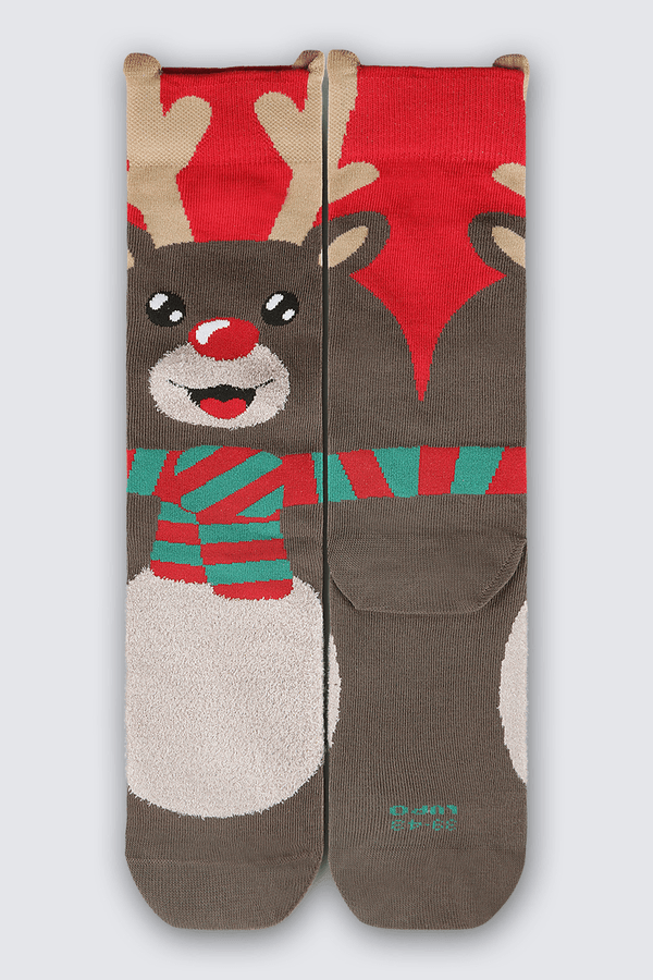 Meia Adulto Natal Rena Tamanho: 39 a 43 | Cor: Marrom