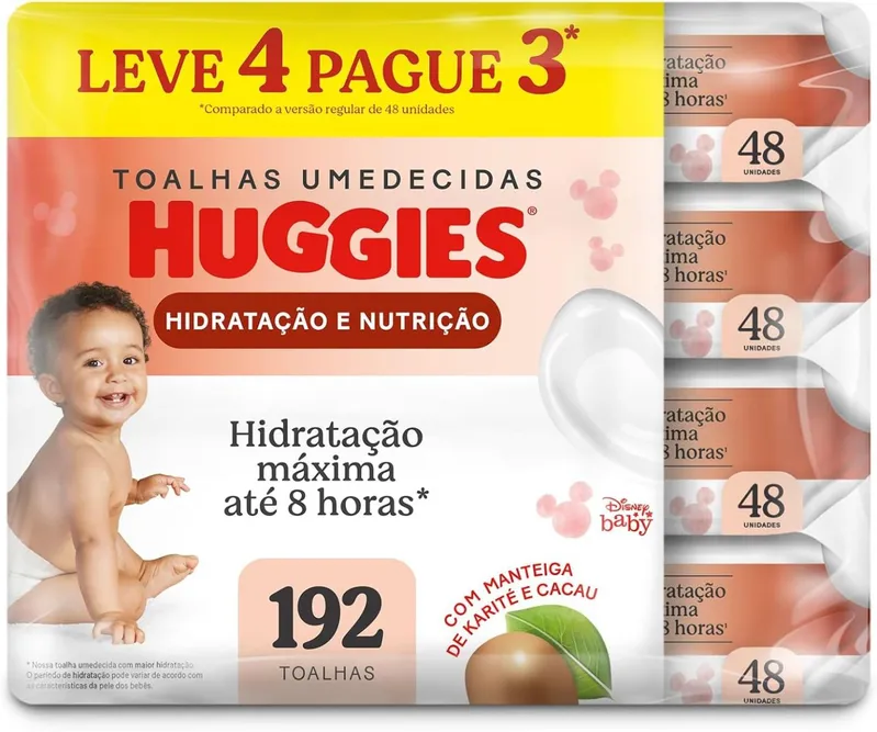 Toalha Umedecida Huggies Hidração e Nutrição Supreme Care 192 Unidades