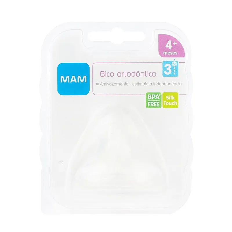 Bico de Mamadeira Mam Ortodôntico em Silicone Silk Touch Fluxo Rápido Nível 3
