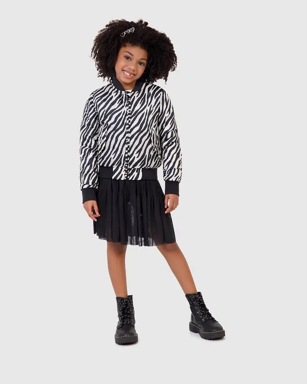Jaqueta Infantil Menina Bomber Animal Print Em Nylon Malwee Kids Preto - 8
