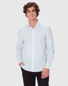 Camisa Masculina Regular Listrada Manga Longa Em Tecido Algodão Branco - GG