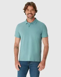 Camisa Polo Básica Masculina Gola Retilínea Em Piquet Stretch Azul - P