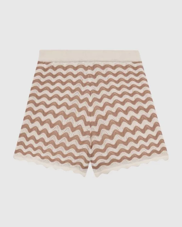 Shorts Feminino Estampa Geométrica Em Tricô Off White - M