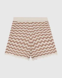 Shorts Feminino Estampa Geométrica Em Tricô Off White - M