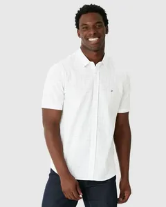 Camisa Masculina Regular Abotoamento Frontal Manga Curta Em Cotton Slub Branco - G
