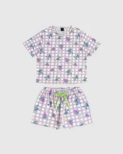 Pijama Curto Feminino Estampado Stitch Disney Em Algodão Off White - GG