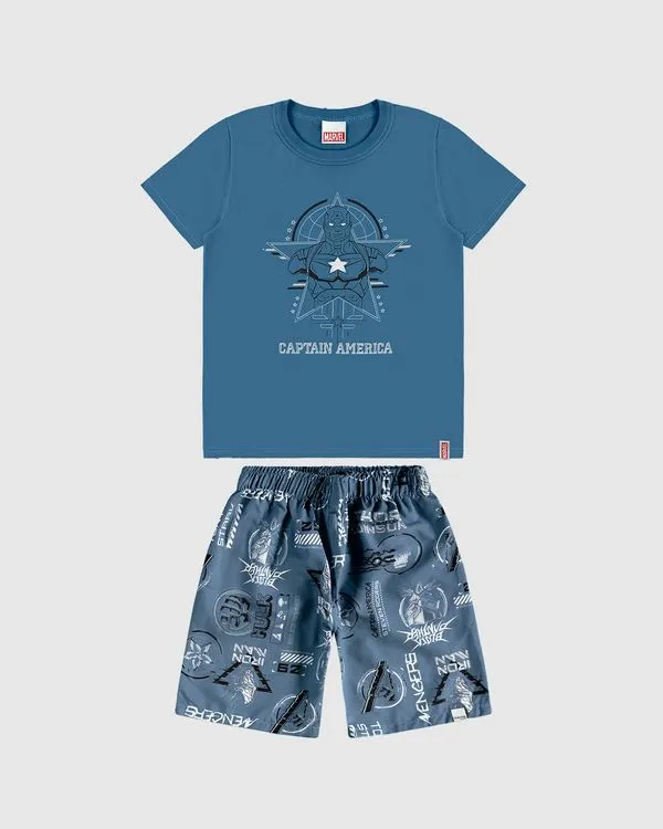 Conjunto Infantil Menino Super-Heróis Avengers Em Algodão Malwee Kids Azul - 8