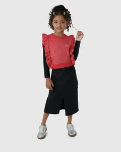Saia Menina Midi Cargo Em Sarja Com Elastano - Carinhoso Preto - 8