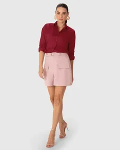 Camisa Feminina Oversized Manga Longa Em Tricoline - ENFIM Vermelho - G