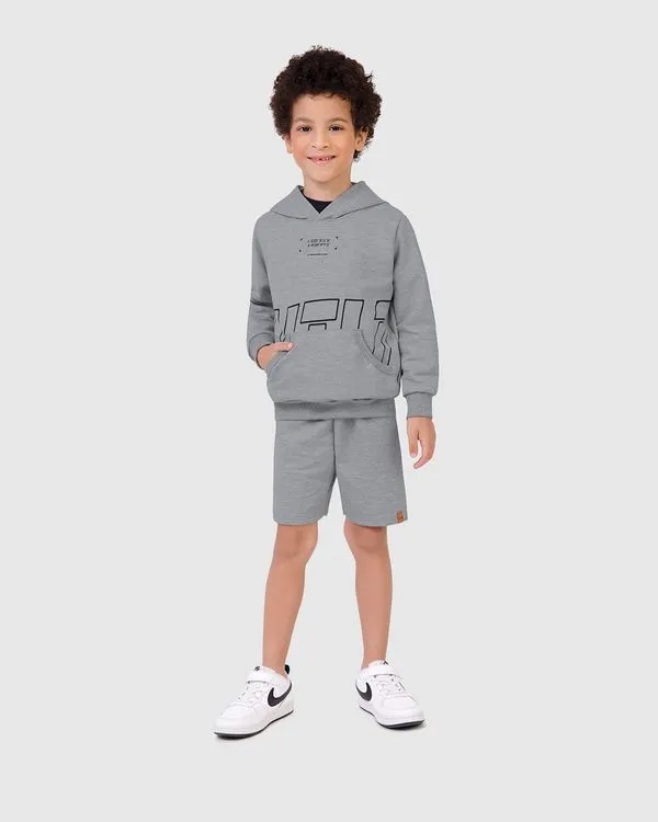 Conjunto Infantil Menino Blusão Com Capuz E Bermuda Em Moletom Malwee Kids Cinza - 4