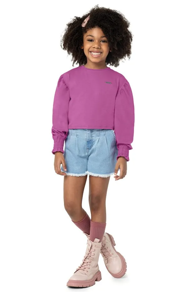 Conjunto Menina Shorts Godê Em Jeans Leve - Carinhoso Roxo - 4