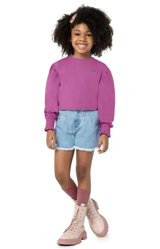 Conjunto Menina Shorts Godê Em Jeans Leve - Carinhoso Roxo - 6