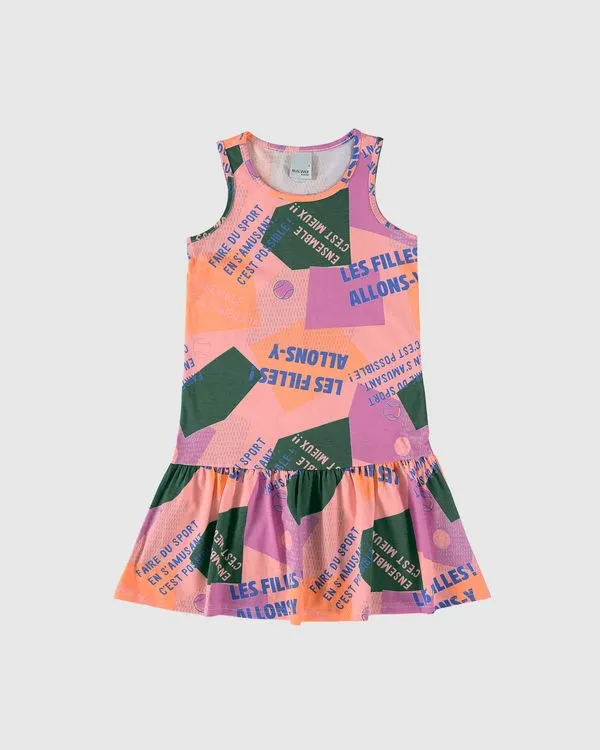Vestido Infantil Barra Franzida Estampado Em Algodão Malwee Kids Rosa - 18
