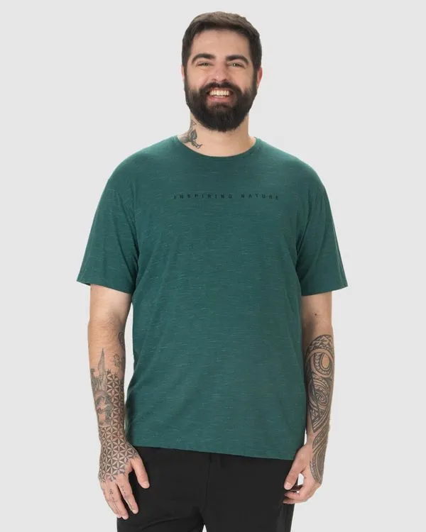 Camiseta Masculina Plus Size Estampa Frontal Em Malha Listrada Eco Verde - G2