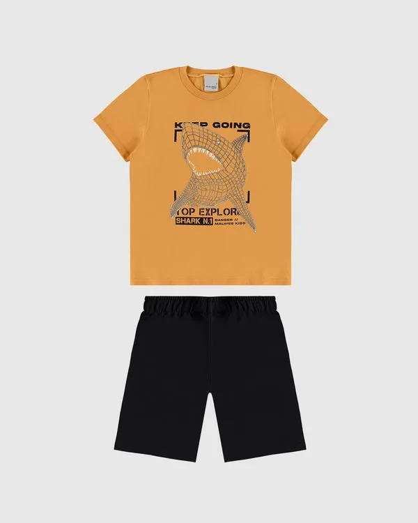 Conjunto Infantil Menino Camiseta Manga Curta E Bermuda Malwee Kids Amarelo - 8