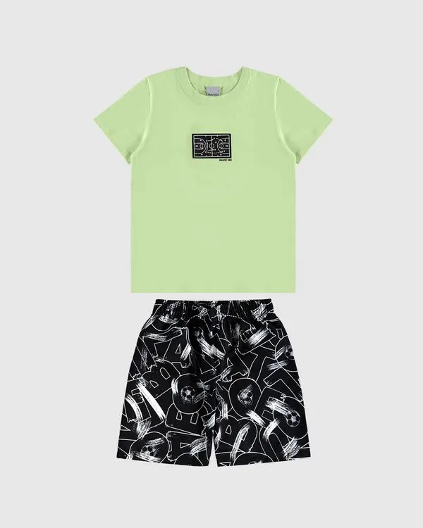 Conjunto Infantil Menino Bermuda Estampada Em Microfibra Malwee Kids Verde - 6