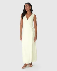 Vestido Midi Feminino Transpassado Detalhe Com Argola Em Viscose Stretch Off White - GG