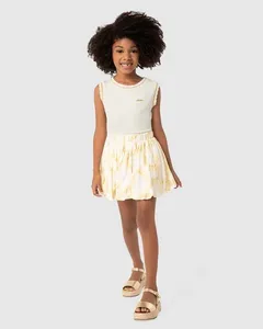 Conjunto Menina Saia Estampa Metalizada Em Viscose - Carinhoso Off White - 6