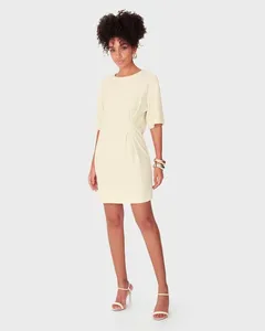 Vestido Feminino Amplo Detalhe Franzido Em Malha Texturizada - ENFIM Off White - PP