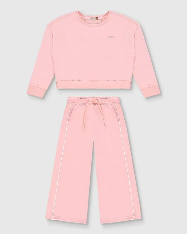 Conjunto Menina Blusão E Calça Cadarço Frontal Em Malha Térmica - Carinhoso Rosa - 6