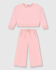 Conjunto Menina Blusão E Calça Cadarço Frontal Em Malha Térmica - Carinhoso Rosa - 6