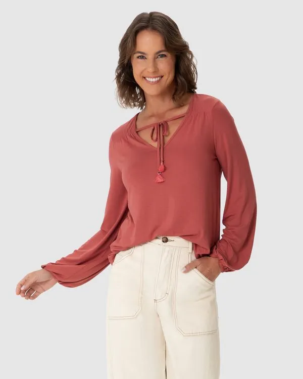 Blusa Feminina Amarração No Decote Em Malha Viscolinho Stretch Rosa - PP