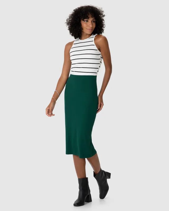 Saia Midi Feminina Em Malha Viscose Canelada