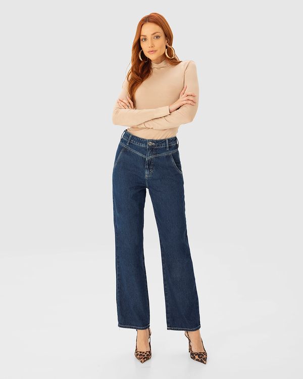 Calça Feminina Reta 90's Cintura Alta Em Jeans 100% Algodão - ENFIM Azul - 42