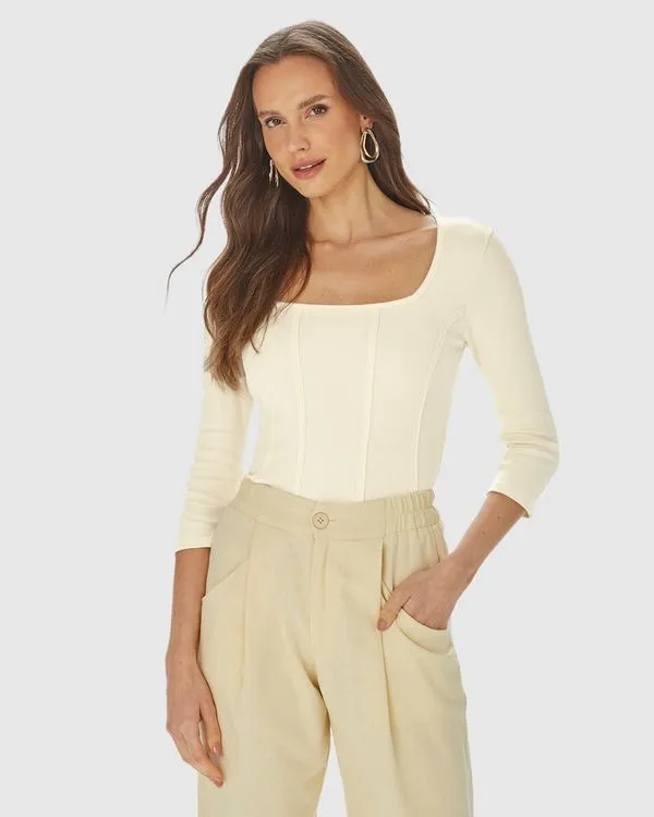Blusa Long Cropped Feminina Corset Em Ribana Off White - P