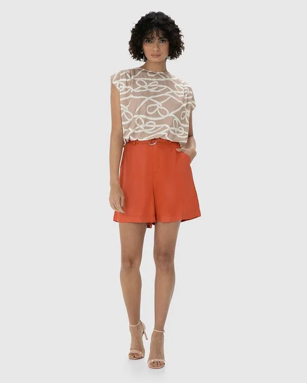 Bermuda Feminina Alfaiataria Com Cinto Em Crepe - ENFIM Laranja - PP