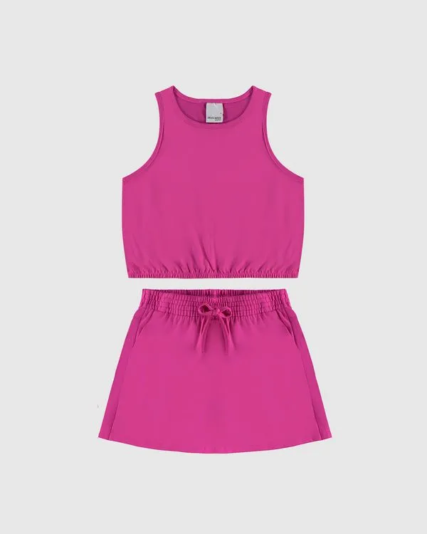 Conjunto Infantil Menina Regata Cropped E Shorts Saia Em Algodão Malwee Kids Rosa - 8