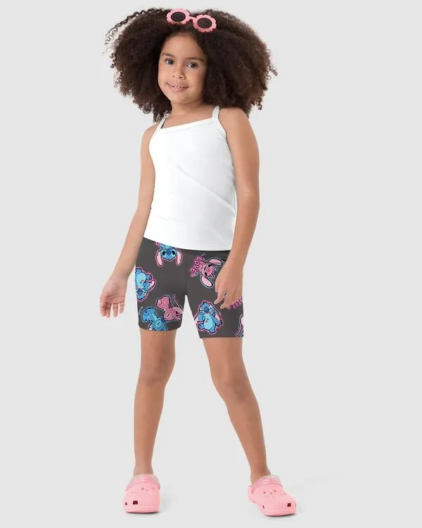 Bermuda Infantil Menina Ciclista Estampa Stitch Disney Em Algodão Malwee Kids Cinza - 16