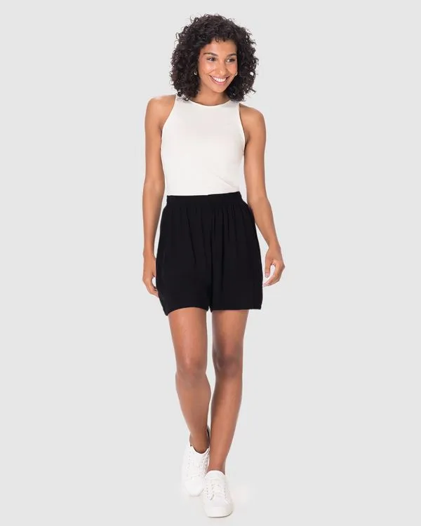 Shorts Alfaiataria Feminino Cós Elástico Bolso Faca Em Viscose Preto - G