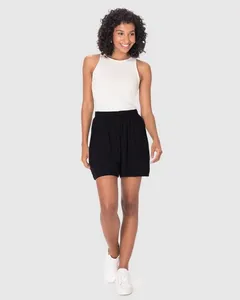 Shorts Alfaiataria Feminino Cós Elástico Bolso Faca Em Viscose Preto - G