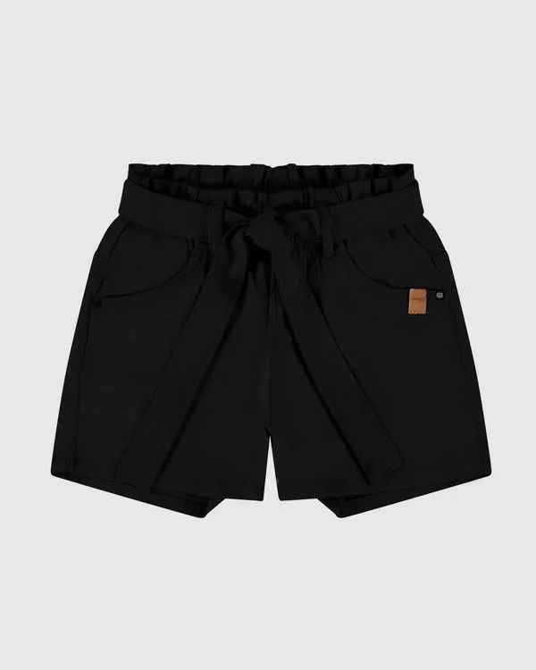 Shorts Infantil Menina Amplo Em Sarja Com Elastano Malwee Kids Preto - 8