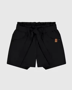 Shorts Infantil Menina Amplo Em Sarja Com Elastano Malwee Kids Preto - 8