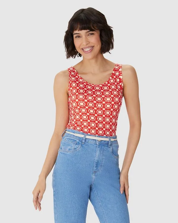 Regata Feminina Reta Estampada Em Viscose Stretch Laranja - XGG