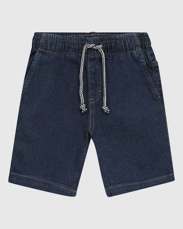 Bermuda Infantil Menino Cintura Com Elástico Em Jeans Moletom Malwee Kids Azul - 1