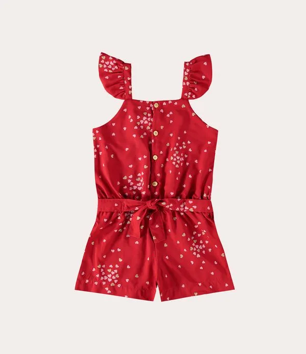 Macacão Infantil Menina Estampado Em Viscose Malwee Kids Vermelho - 4