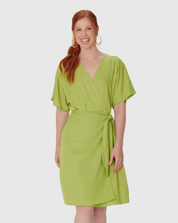 Vestido Feminino Transpassado Decote V Em Viscolinho Verde - GG