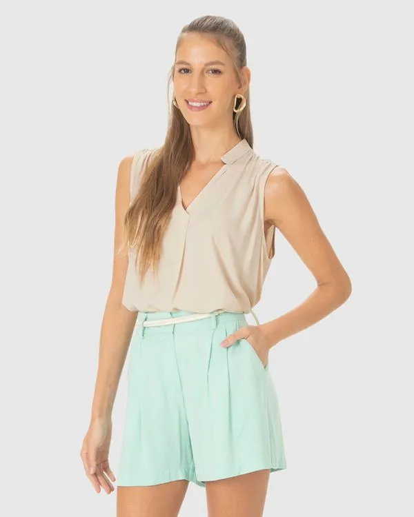 Blusa Feminina Evasê Decote V Sem Manga Em Viscose Cinza - P