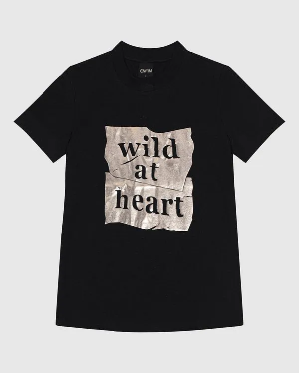 T-Shirt Feminina Slim Wild At Heart Estampa Foil Em Algodão - ENFIM Preto - GG