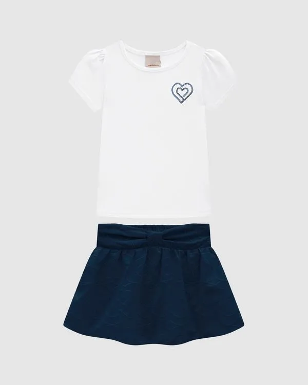 Conjunto Menina Blusa E Saia Bordada Em Algodão - Carinhoso Branco - 1