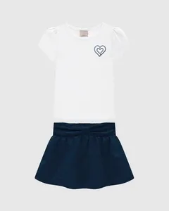 Conjunto Menina Blusa E Saia Bordada Em Algodão - Carinhoso Branco - 1