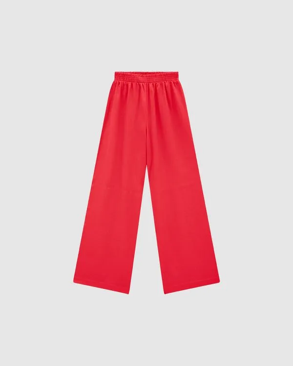 Calça Palazzo Feminina Cintura Alta Em Viscolinho - ENFIM Vermelho - P