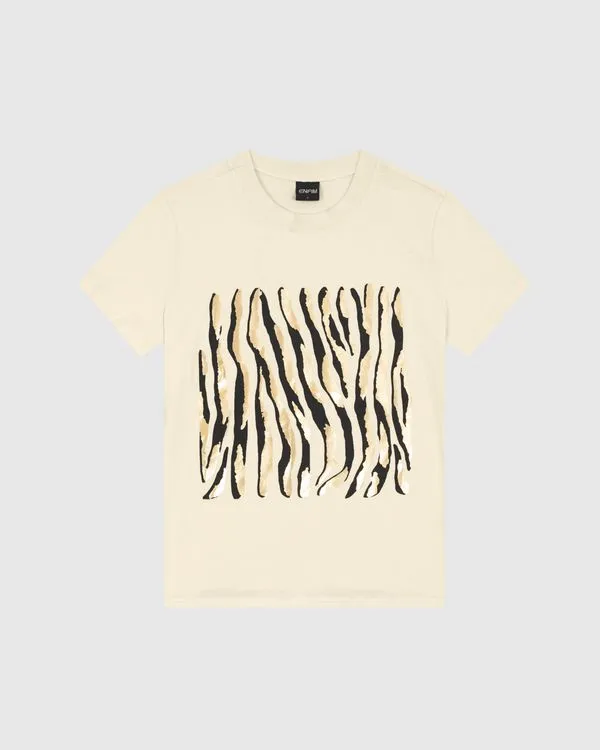 T-Shirt Feminina Slim Estampa Foil Animal Print Em Algodão - ENFIM Off White - PP