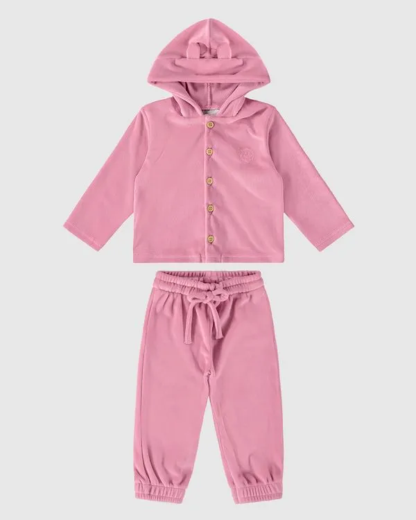 Conjunto Infantil Unissex Com Capuz Em Malha Soft Malwee Kids Rosa - 3