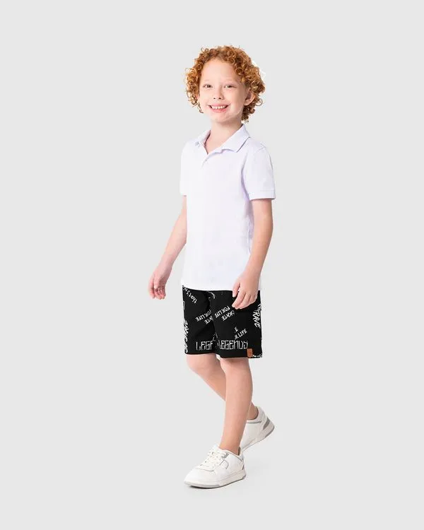 Bermuda Infantil Menino Estampada Em Jeans Stretch Malwee Kids Preto - 6