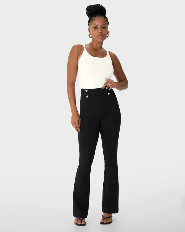 Calça Feminina Bootcut Cintura Alta Em Malha Interlock - ENFIM Preto - GG