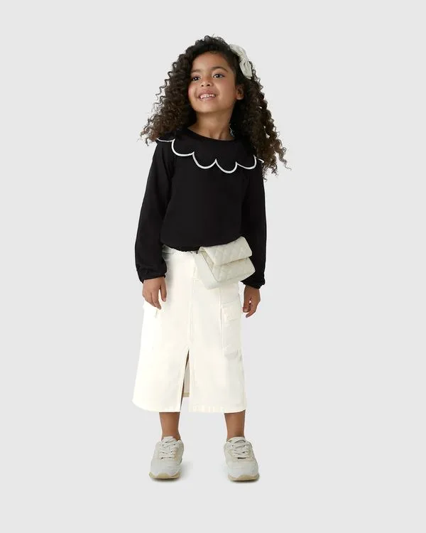 Saia Menina Midi Cargo Em Sarja Com Elastano - Carinhoso Off White - 10